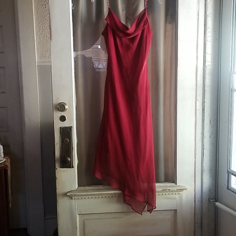 maroon beaded strap chiffon/sheer dress - Picture 2 of 4